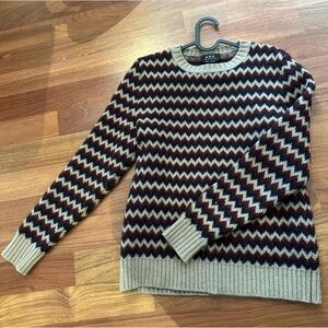 A.P.C. 100 % Wool Chunky Knit Sweater - Zigzag Abstract